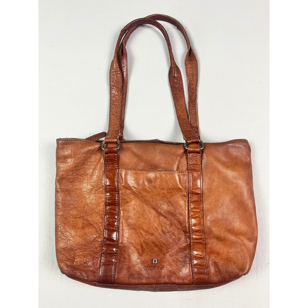 Wild West Los Angeles Cognac Brown Genuine Leather Plaid Lined Tote Bag Handbag